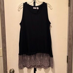 LOGO by Lori Goldstein Large Black Tank with Lace detail